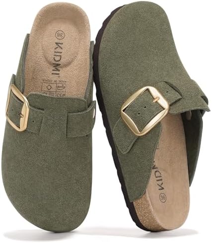 Big buckle suede clog in army green