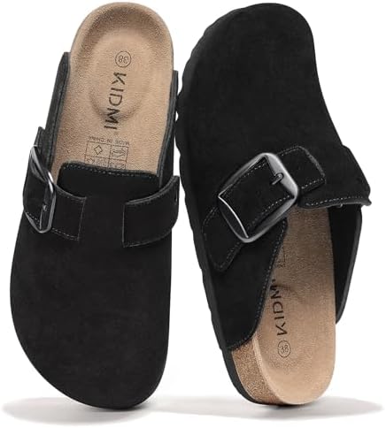 Big buckle suede clog in black
