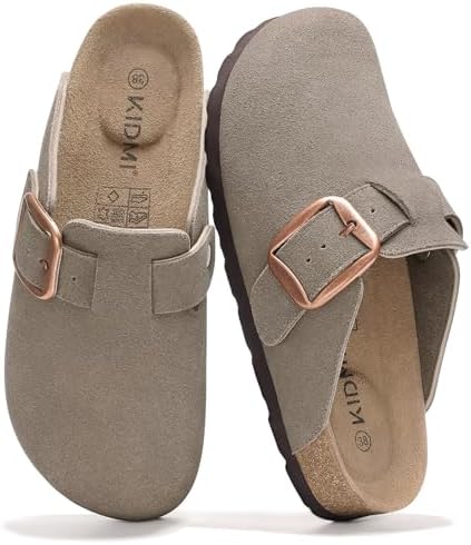 Big buckle suede clog in grey