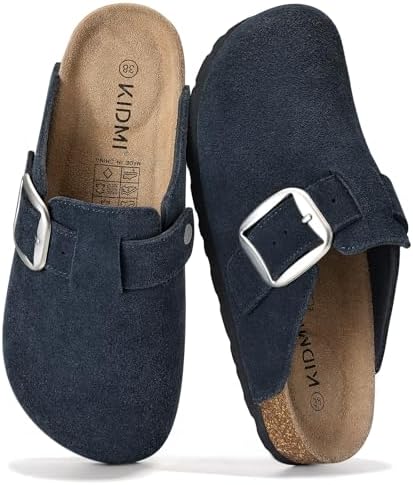 Big buckle suede clog in navy