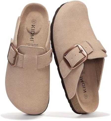 Big buckle suede clog in taupe