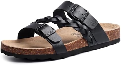 Braided cork sandal in black