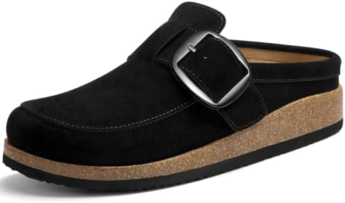 Buckled slip-on clog in black
