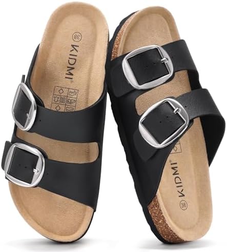 Cork slide with arch support in black matte