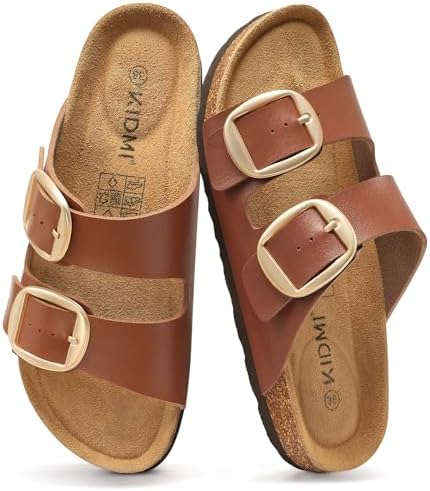 Cork slide with arch support in brown