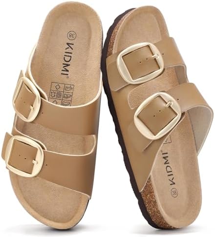 Cork slide with arch support in camel brown