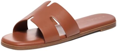 Dressy flat slide in brown