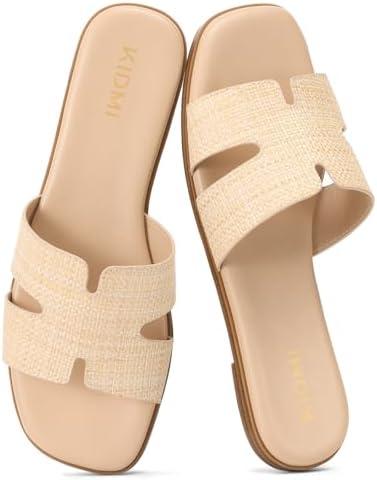 Dressy flat slide in raffia