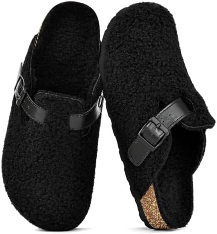 Fur lined suede clog in fuzzy black