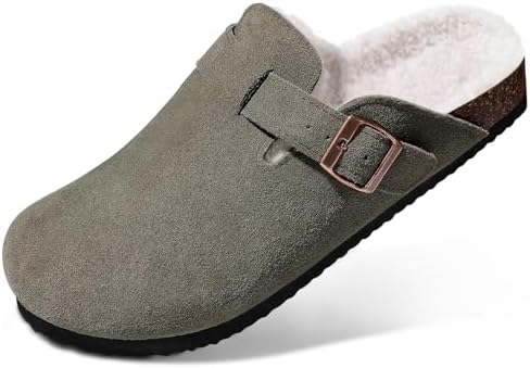 Fur lined suede clog in green