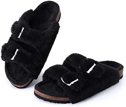 Fuzzy cork slipper in black