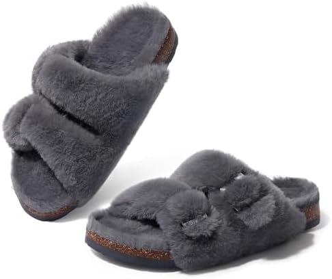 Fuzzy cork slipper in deep grey