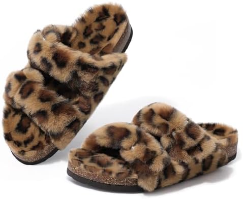 Fuzzy cork slipper in leopard
