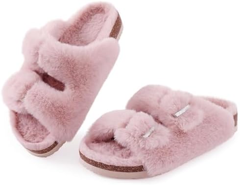 Fuzzy cork slipper in pale pink