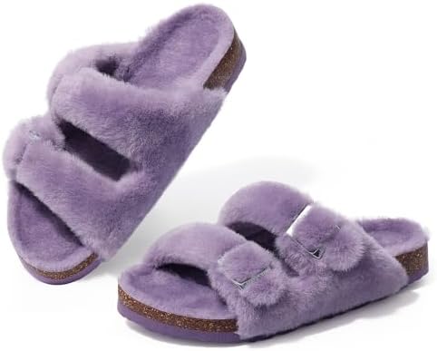 Fuzzy cork slipper in purple