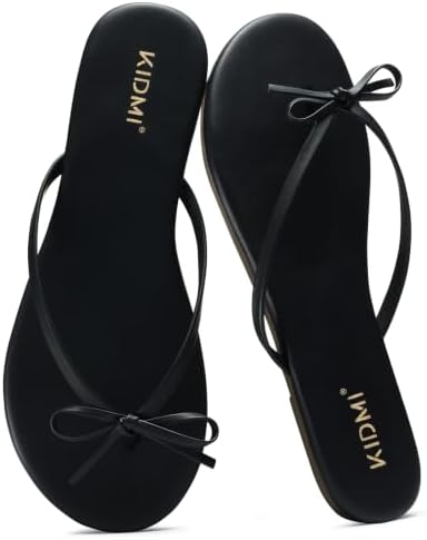 Memory foam thong sandal in bow black