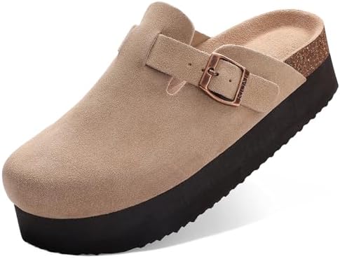Platform clog in genuine apricot