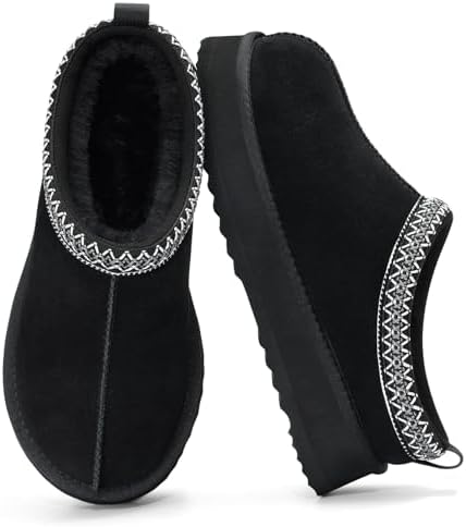 Platform fuzzy slipper in black