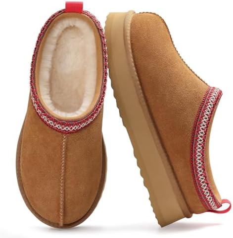 Platform fuzzy slipper in chestnut