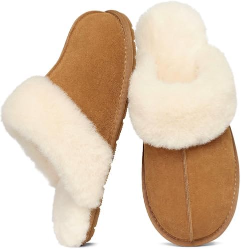 Suede scuff slipper in chestnut